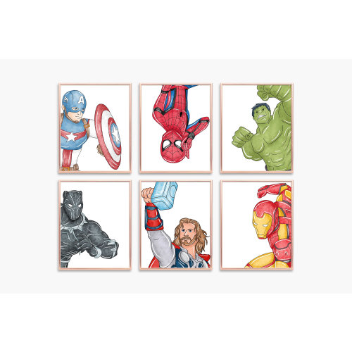 Printable Superhero Wall Art – Set of 6 Digital Hero Posters for Boys Room, Playroom or Nursery Decor