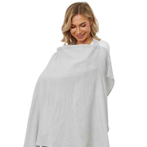 PPOGOO Muslin Nursing Cover for Baby Breastfeeding, Breathable Privacy Nursing Covers for Mom 100% Cotton Breastfeeding Cover with Rigid Hoop for Mother Nursing Apron (Sliver)
