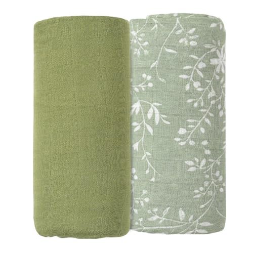 Muslin Swaddle Blankets for Newborns,2 Pack Baby Boys Girls Receiving Blankets Large 43X47 Inches Muslin Burp Cloths,Breathable Soft Swaddle Wrap Baby Essentials(Flower)