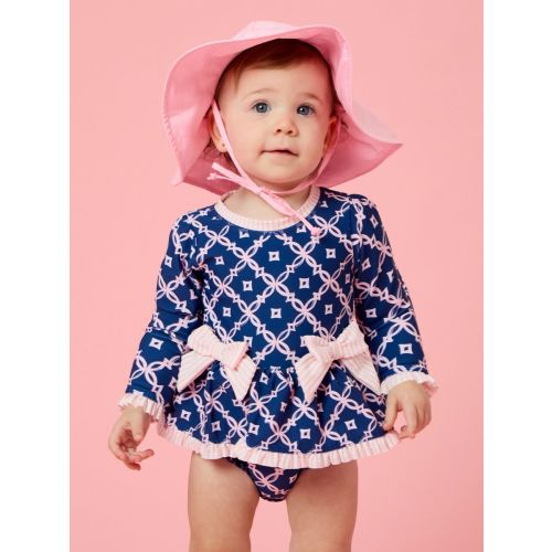 Long Sleeve One Piece Bow Peplum Rash Guard Swimsuit, with Signature Rear Ruffles