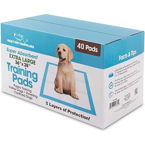 Best Pet Supplies XL (36 x 28 Inches) Puppy Pads 40 Count - Super Absorbent Dog Training Pads, Quick-Dry, Odor Control, Disposable Pee Pads, Leak-Proof Wee Wee Pads for Indoor Dogs – Baby Blue