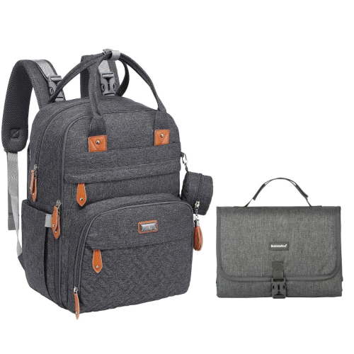 BabbleRoo Original Diaper Bag Backpack, Large 26L Waterproof Baby Bag with Premium Changing Pad Set, Insulated Bottle Pockets & Stroller Straps, Dark Gray