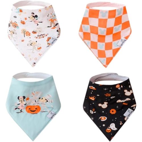 Copper Pearl Baby Bandana Drool Bibs for Drooling and Teething 4 Pack Gift Set Mickey Mouse's Boo Bash
