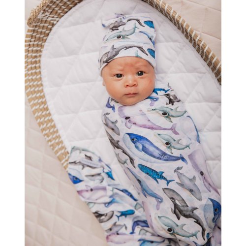 Whalecome to the Party Swaddle & Beanie Set