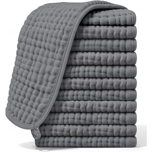 Ease Cubs Muslin Burp Cloths Large 100% Cotton Hand Washcloths for Boys & Girls, Baby Essentials Extra Absorbent and Soft Burping Rags for Newborn Registry (Grey, 12-Pack, 20" X10")