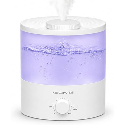 Megawise Cool Mist Humidifiers for Bedroom, 2L Tank Ultra-Quiet Humidifier for Large Room, 40H Runtime with 7 Color Ambient Light, Auto Shut-Off Protection