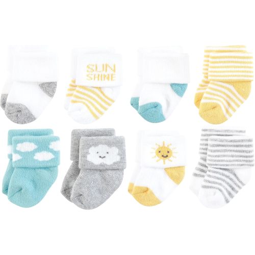 Hudson Baby Infant Boy Cotton Rich Newborn and Terry Socks, Sunshine And Clouds, 6-12 Months