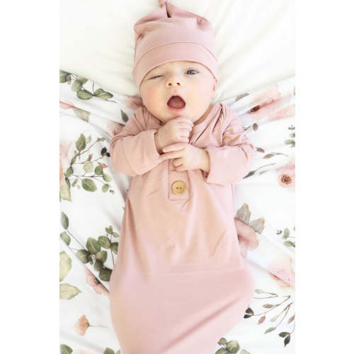 Solid Mauve Bamboo Baby Knot Gown & Hat