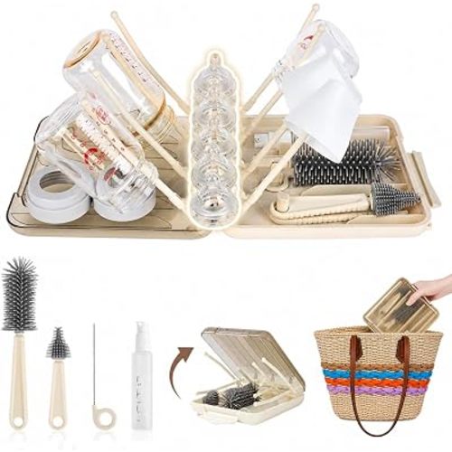 Travel Bottle Cleaner Kit, 6-in-1 Baby Bottle Brush Set with Silicone Brush