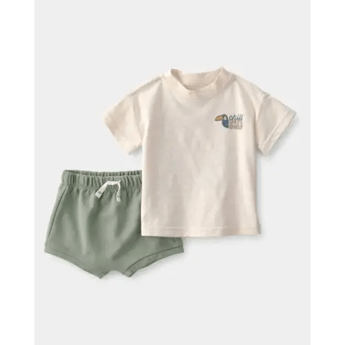 Baby Boy 2-Piece Toucan Solid Short-Sleeve Top & Short Set - Green/White | Carter's