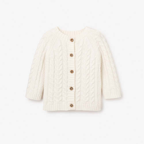 Whisper White Horseshoe Cable Knit Baby Cardigan – Elegant Baby