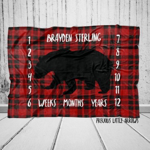 Black Bear Plaid Milestone Blanket / Plaid Black Bear Milestone Blanket/ Buffalo Plaid Bedding / Black Bear Nursery / Monthly Photo Blanket - Etsy