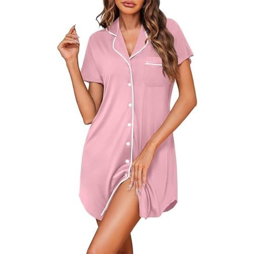 Ekouaer Womens Cotton Nightgowns Button Down Sleep Shirts Soft Night Shirts Night Dress