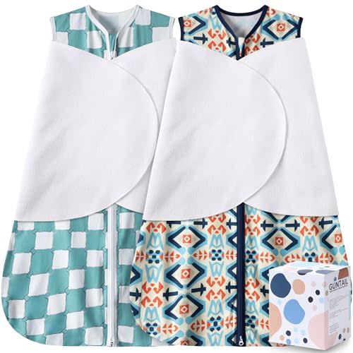 GUNTAIL Newborn Sleep Sack Baby Swaddle,3-Way Adjustable Wearable Blanket,100% Rayon Cotton Swaddling Sleeping Bag. (Bohemia&Checkered, 3-6 Months)