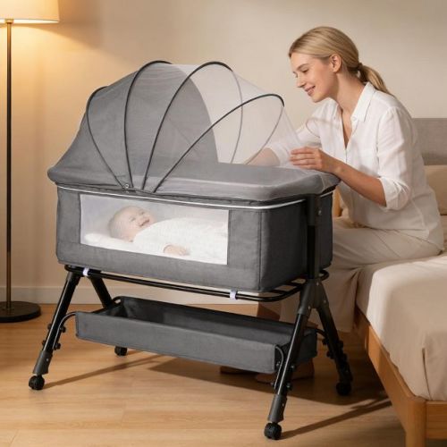Kmaier Baby Bassinet 3 in 1 Baby Bassinet Bedside Sleeper, Easy Assemble And Folding Portable Baby Cradle,Grey