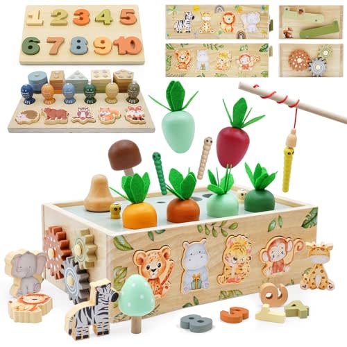 Montessori Wooden Toys for 1+ Year Old, 9 in 1 Montessori Toddler Toy with Preschool Educational Toys for 2+ Year Old, Birthday for Boys Girls Aged 1 2 3 4 Years