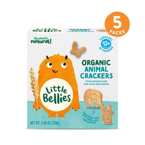 Little Bellies Organic Animal Crackers, Baby & Toddler Snack, Age 12+ Months, 4.58 oz Box, 5 Ct.