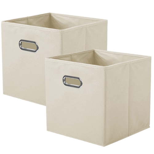 PinkSheep Collapsible Fabric Cube Storage Bins, 11" Storage Cubes Basket Organizer Bins for Closet, Beige, 2 Pack