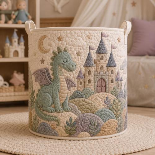 Dragon Nursery Storage Basket, Fairytale Castle Toy Bin, Fantasy Baby Girl Gift, Magical Kids Room Decor, Princess Nursery