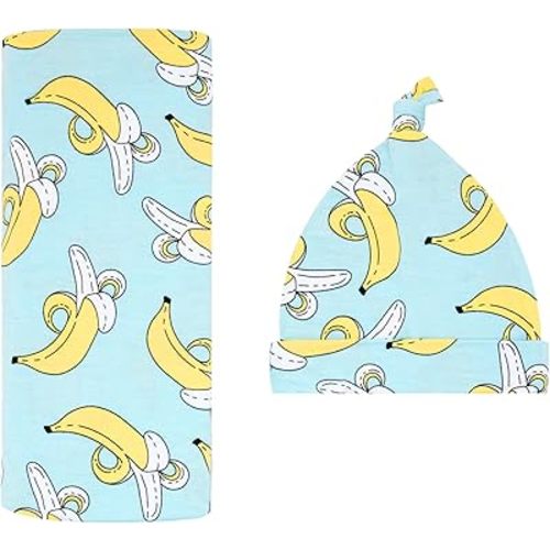 Little Sleepies Swaddle & Hat Set, Baby Swaddles Newborns, Soft Viscose from Bamboo Swaddle Blanket Wrap (Bananas)