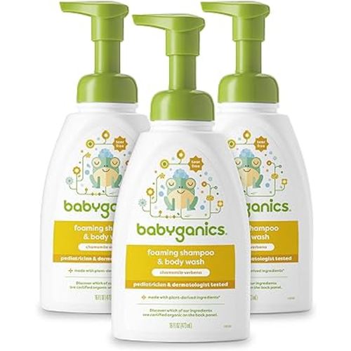 Babyganics Baby Shampoo + Body Wash Pump Bottle, Chamomile Verbena, Non-Allergenic and Tear-Free, 16 Fl Oz (Pack of 3), Packaging May Vary