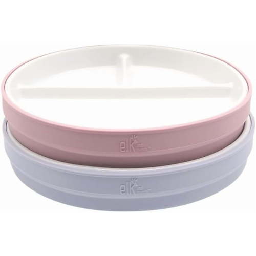 Elk and Friends Kids 6.7” Porcelain Divided Plates with Silicone Sleeves | Suitable for Babies/Kids/Toddlers | Microwave & Dishwasher Safe | Non Slip | Snack Dishes