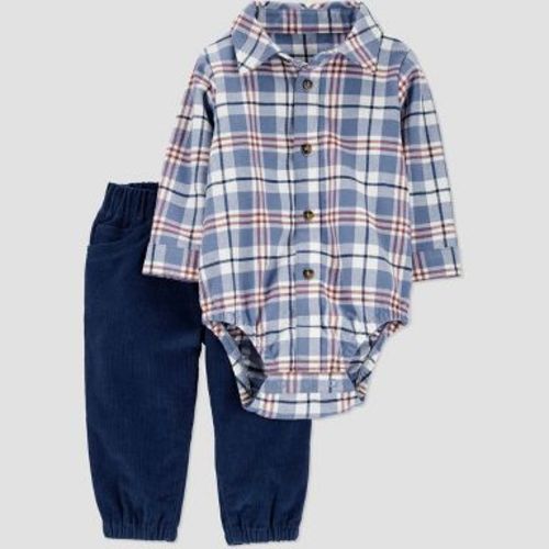 Carter's Just One You® Baby Boys' 2pc Plaid Button Up Bodysuit and Pants Set - Blue 3M