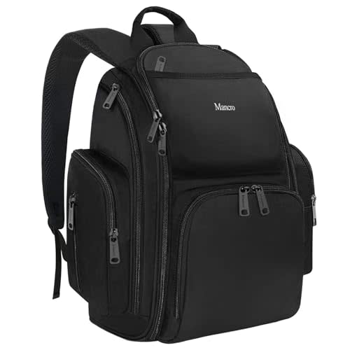 Mancro Backpack Diaper Bag, Travel Baby Changing Bag for Dad and Men | Large Waterproof Diaper Bag with 4 Insulated Pockets & Stroller Straps, Lightweight Stylish Design for Daily Carry, Black
