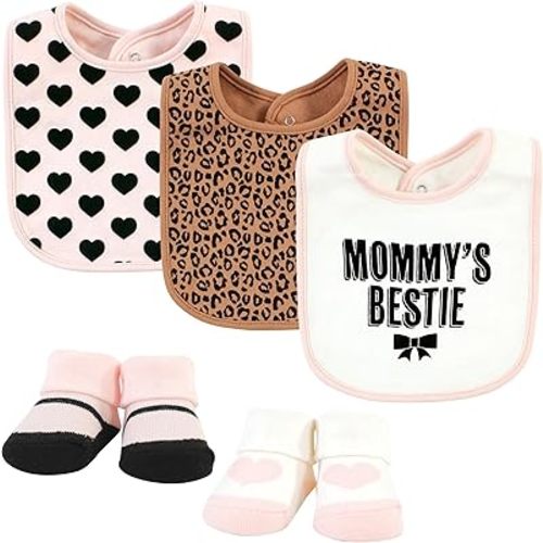 Hudson Baby Unisex Baby Cotton Bib and Sock Set, Bestie Leopard, One Size
