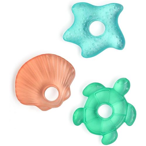 Itzy Ritzy Water-Filled Teethers - Cold Cutie Coolers Textured On Both Sides to Massage Sore Gums & Emerging Teeth - Can Be Chilled in Refrigerator, Set of 3 Seaside Water Teethers