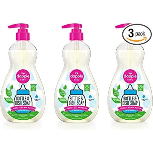 Dapple Baby Bottle Soap, Hypoallergenic Dish Soap for Baby Bottles, Powered by Plants, 1 Pump Included, Packaging May Vary, Fragrance Free, 16.9 Fl Oz (Pack of 3)