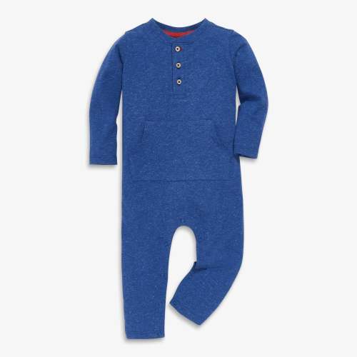 Baby heathered henley romper - Cobalt / 6-12