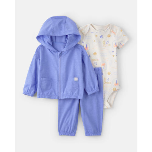 Baby 3-Piece Beach Hoodie Layering Set - Blue