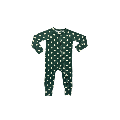 Green Polkadot Zipper Romper