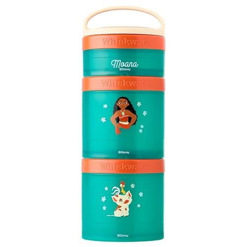 Whiskware Disney Princess Moana, Stackable Snack Containers for Kids, 3 Stackable Snack Cups for School or Travel, Formula and Cupholder Friendly, Moana and Pua