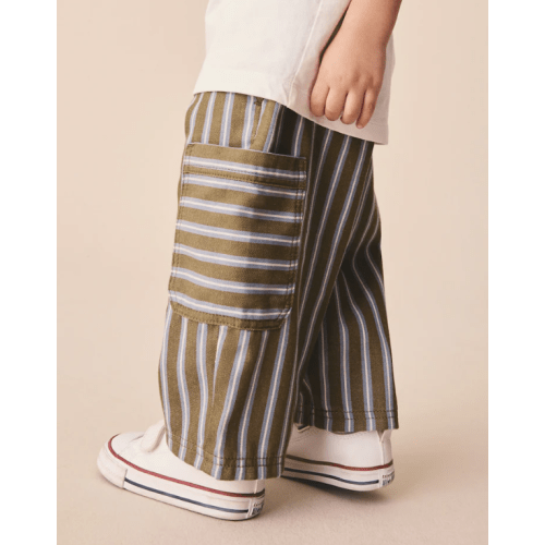 Khaki/Blue Stripe Side Pocket Wide Trousers