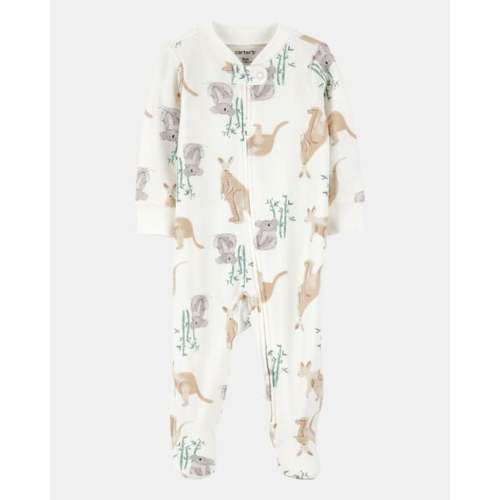 Baby Girl Kangaroo 2-Way Zip Cotton Sleep & Play Pajamas - Ivory | Carter's