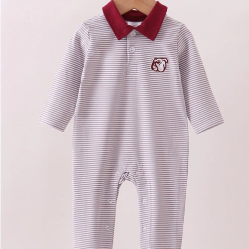 Premium Maroon Georgia bulldog embroidery romper