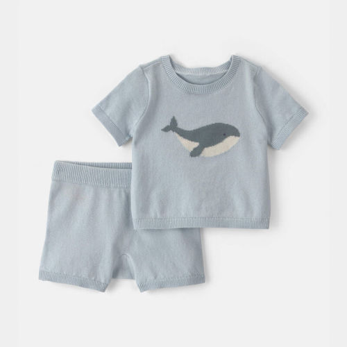 Baby 2-Piece Whale Short-Sleeve Sweater Top & Short Set - Blue | Carter’s Oshkosh Canada