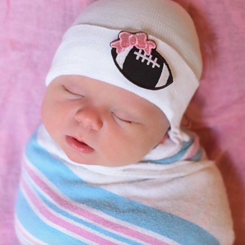 Newborn Football Bow Hat, White