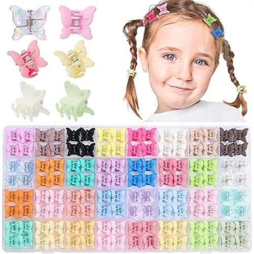 Obeoby 128 Pcs Mini Butterfly Hair Claw Clips, Toddler Baby Girl Hair Clips - Cute Hair Accessories Holiday Birthday Gifts (32 Colors)