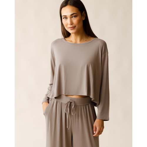 Aria Bamboo Casual Cropped Long Sleeve Top | Taupe - Kindred Bravely