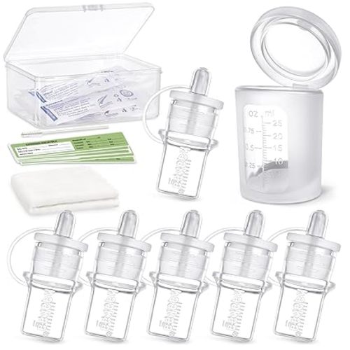 haakaa Colostrum Collector Kit 2ml/6pcs & Lidded Feeding Cup 25ml - Collect, Store & Feed Colostrum Ready-to-Use Pack, Reusable Colostrum Syringes Set for Liquid Gold