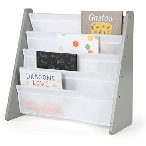 Humble Crew, Grey/White Kids Book Rack Storage Bookshelf, 4 Tiers