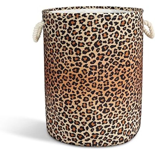 Leopard Print Laundry Basket with Handles Collapsible Laundry Hamper Waterproof Toy Organizer Funny Dirty Clothes Hamper for College Dorm Bathroom Bedroom