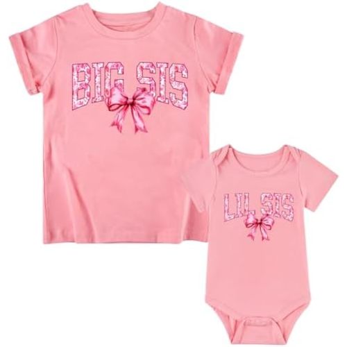 Funnycokid Big Sister Little Sister Matching Outfits Toddler Girl Shirt Newborn Clothes