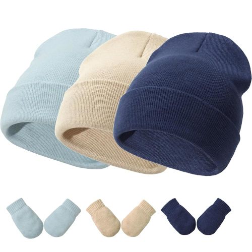 Baby Hats and Mittens Set Infant Toddler Beanie Caps Hospital Hat Set Newborn Gloves for Baby Boys Girls