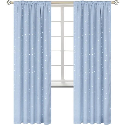 BGment Baby Blue Kids Blackout Curtains for Bedroom 84 Inch Long - 2 Panels | Silver Star Print, Rod Pocket, Room Darkening Privacy Thermal Insulation, for Nursery Living Room, 42x84 Inch
