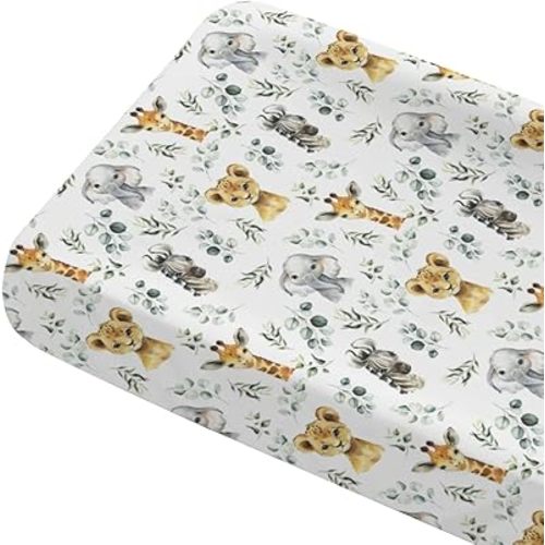 Changing Pad Cover for Baby Girls Boys, 32"/34" x 16" Safe Snug Diaper Change Table Pad Covers, Soft Stretchy Changing Pad Sheets Safari Jungle Animals Theme Nursery Decor