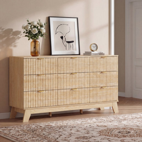 George Oliver Fluted 9-Drawer Dresser 57''W Wood Wide Chest Of Drawers With Metal Handle,Adjustable Feet & Reviews | Wayfair